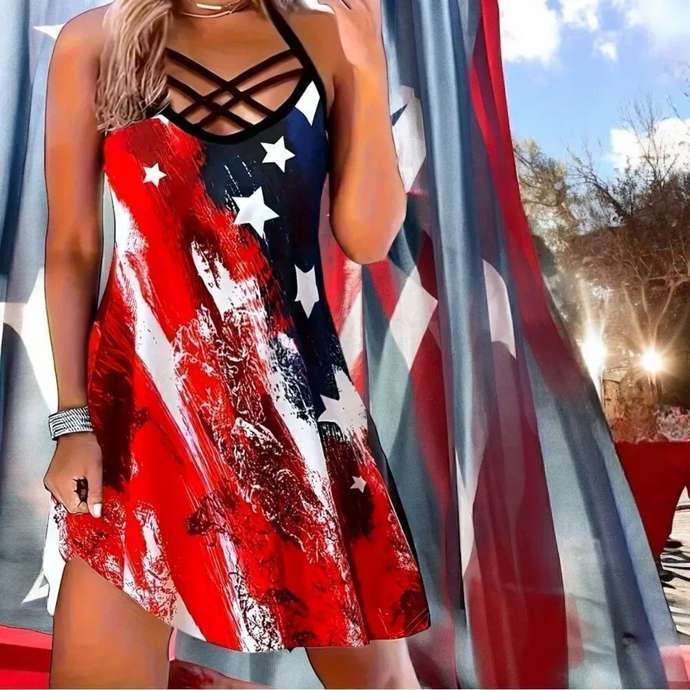 Patriotic Set l Sundress & Mesh Earrings l Criss-Cross Design l OX l New